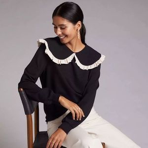 Anthropologie Collared Ruffle Sweatshirt Top Current Air Black Small